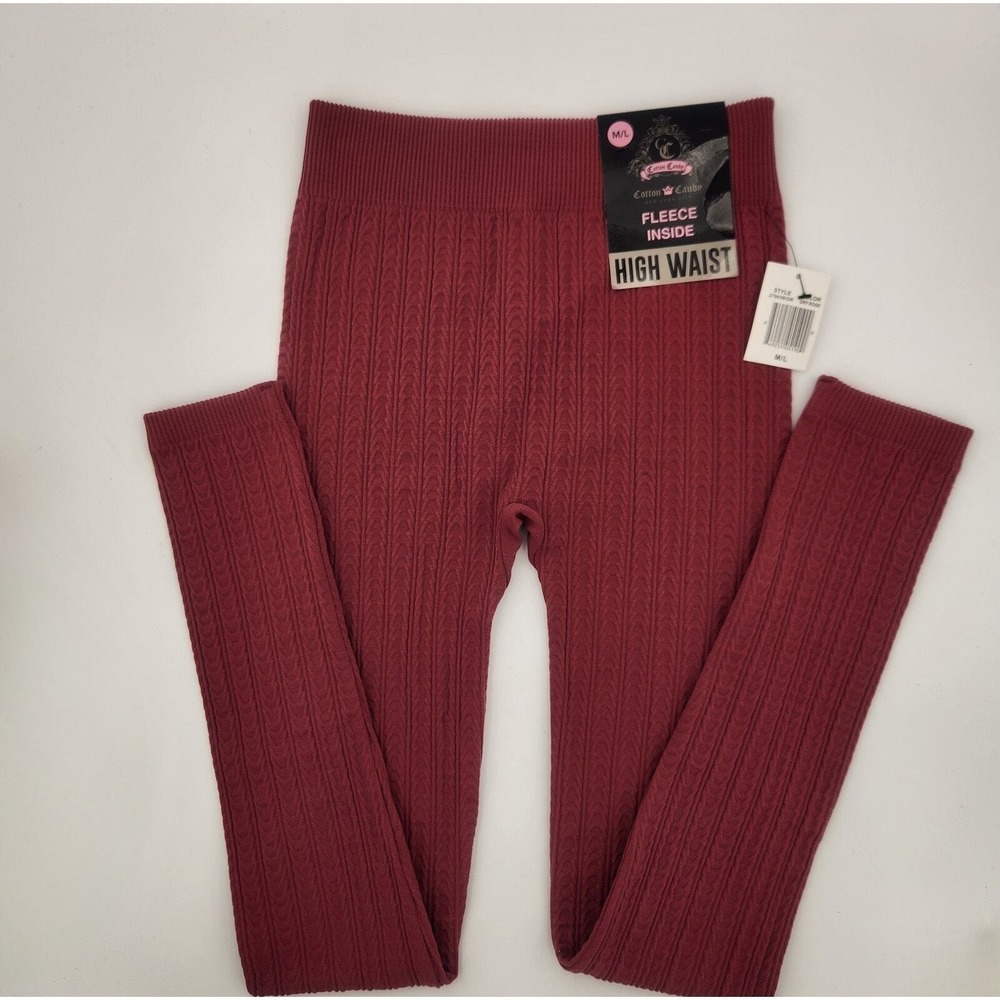 NWT Cotton Candy‎ NYC "Dry Rose" High Waisted M/L Leggings Fleece Patterned Knit